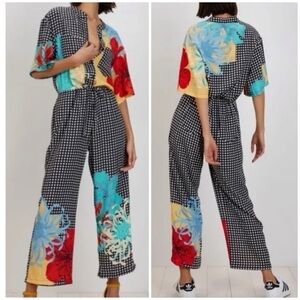The Kit Issa jumpsuit in the Gingham Camellia Pattern Drawstring Waist XS